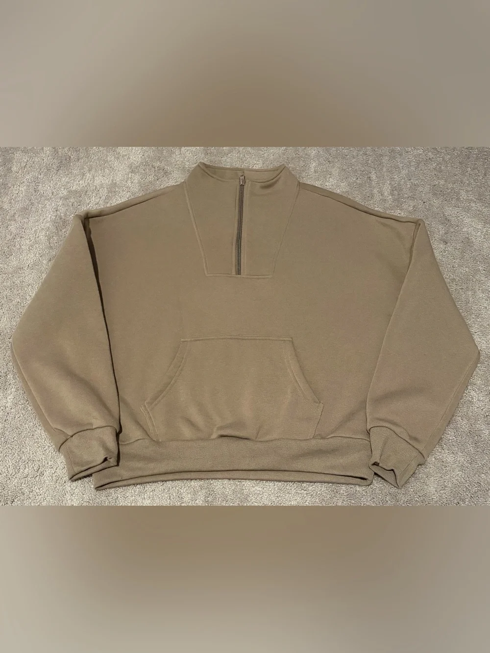 Ebb & Flow Womens Athleisure Pullover Quarter Zip Cropped Brown Sweater Size Med